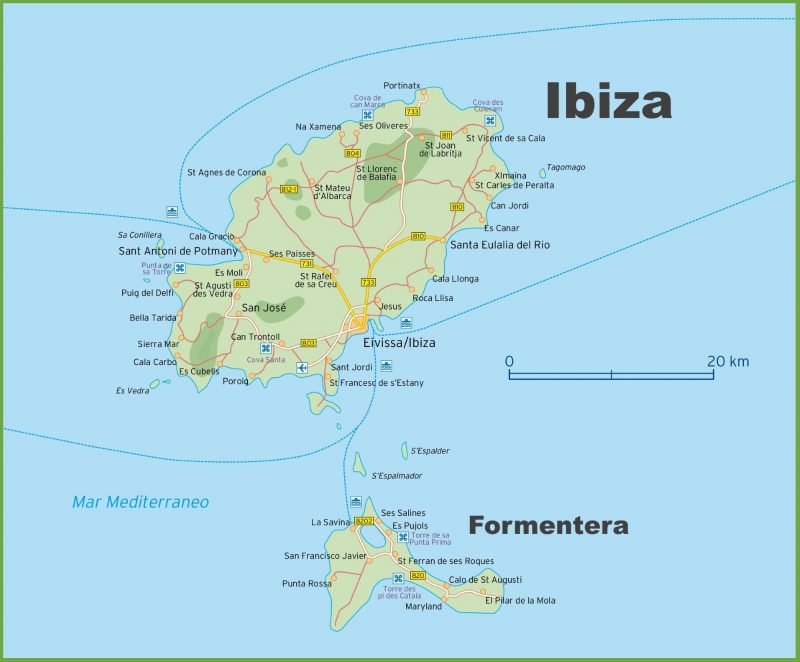Mapa com trajeto de Ibiza para Formentera