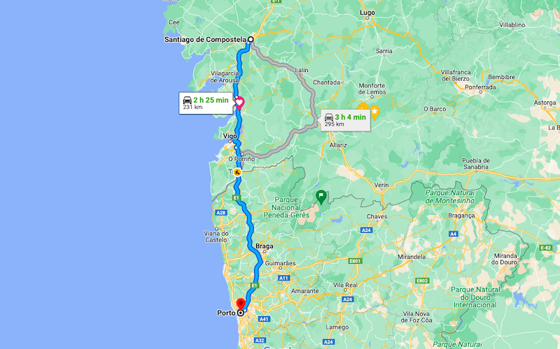 De Santiago de Compostela até ao Porto - Portugal