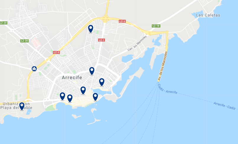 Mapa de onde ficar em Lanzarote